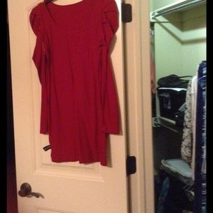 Red long puff sleeve dress