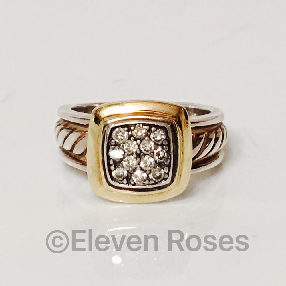 David Yurman Sterling & 18k Pave Diamond Ring - Picture 1 of 8