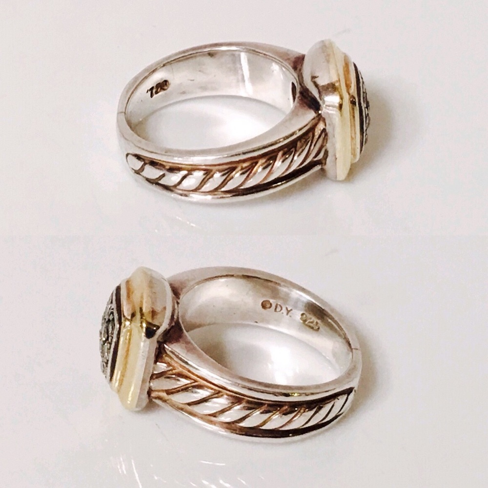 David Yurman Sterling & 18k Pave Diamond Ring - Picture 4 of 8