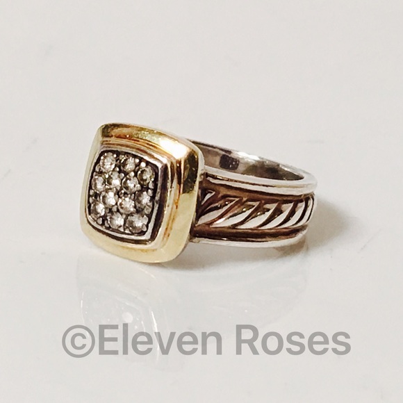 David Yurman Sterling & 18k Pave Diamond Ring - Picture 2 of 8