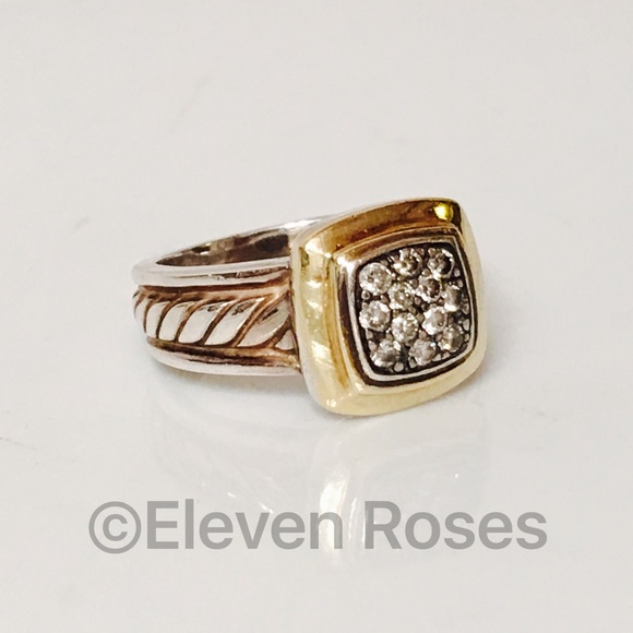 David Yurman Sterling & 18k Pave Diamond Ring - Picture 3 of 8