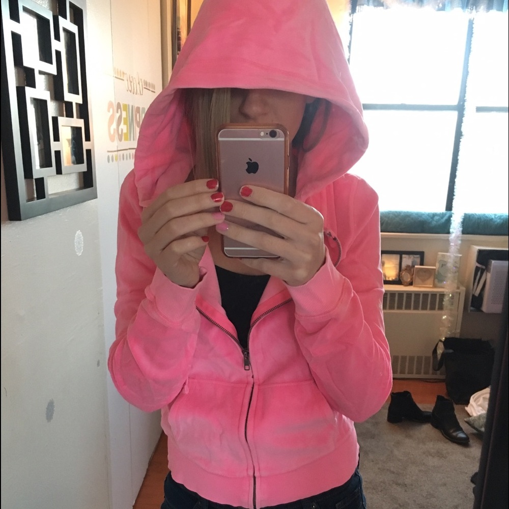 Pink velour zip-up hoodie 💗