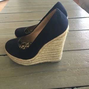 Black Suede Closed Toe Wedges