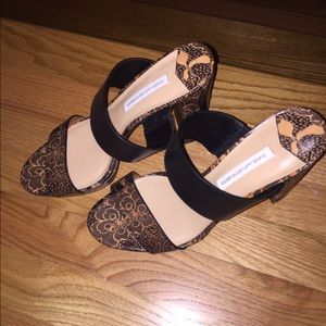 Diane von Furstenberg Leather Open Toe Block Heel