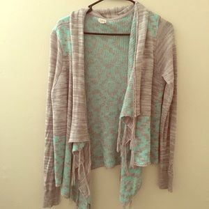 Cute Teal & Gray Cardigan With Aztec Print