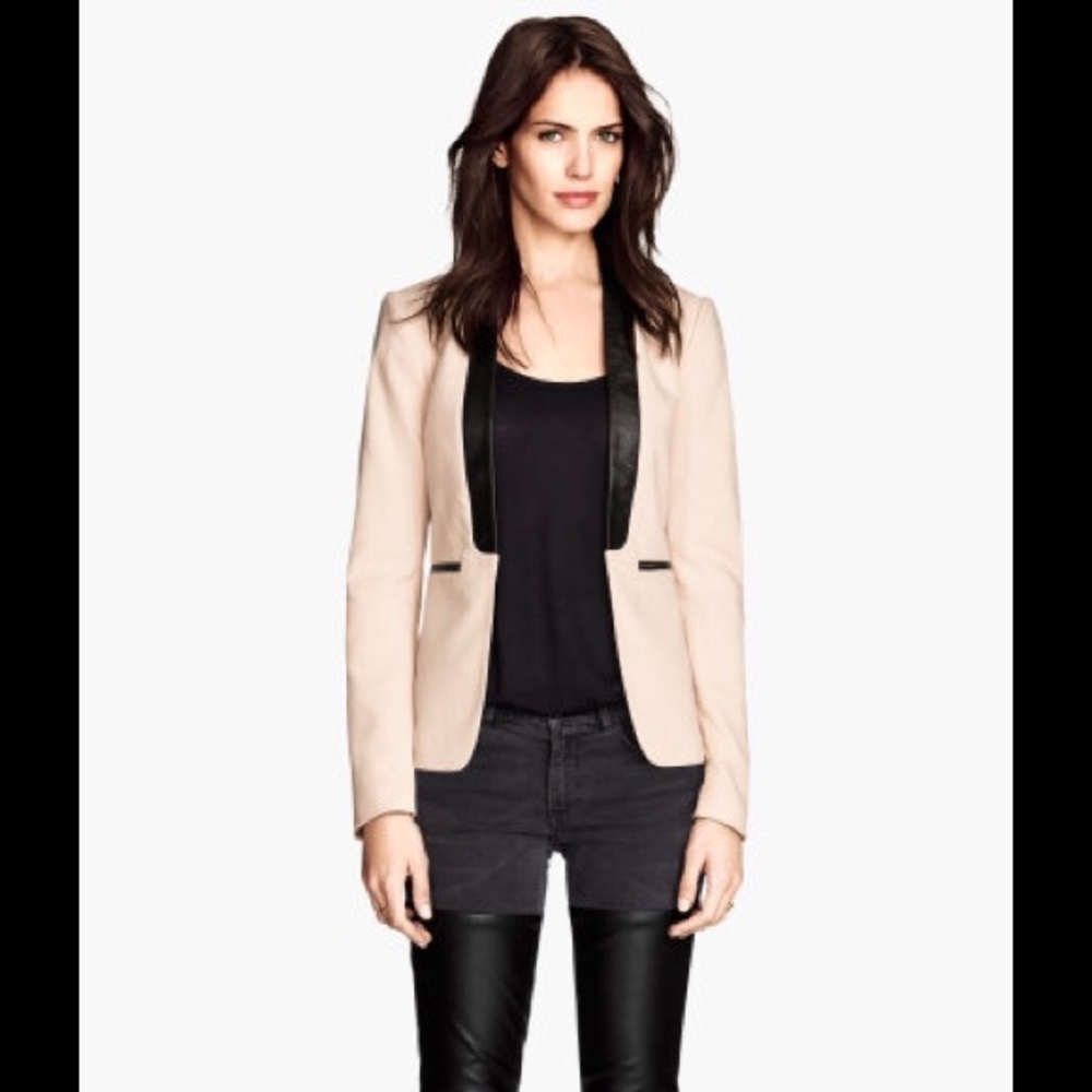 Blush pink or nude fitted blazer leather accent - Picture 7 of 7
