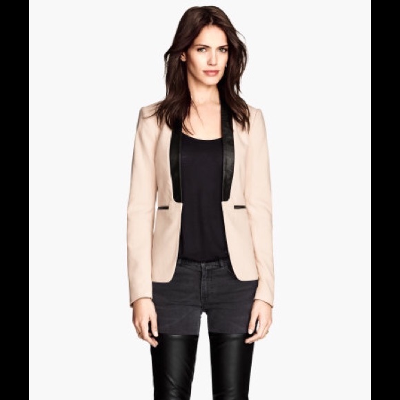 Blush pink or nude fitted blazer leather accent - Picture 7 of 7