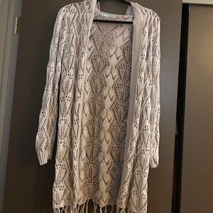 Grey and Beige Fringe Sweater