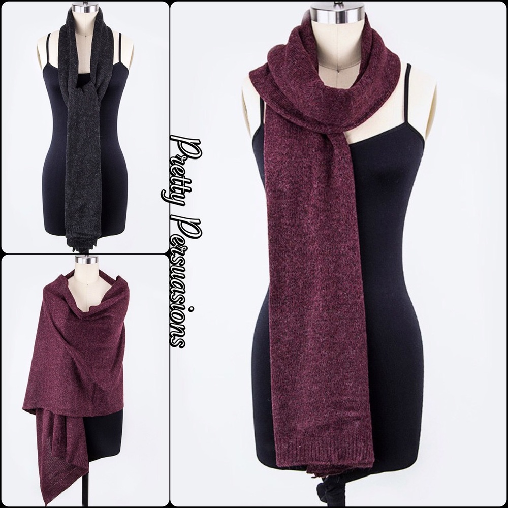 Thick Cozy Knit Scarf Wrap Gray, Burgundy & Beige - Picture 1 of 8