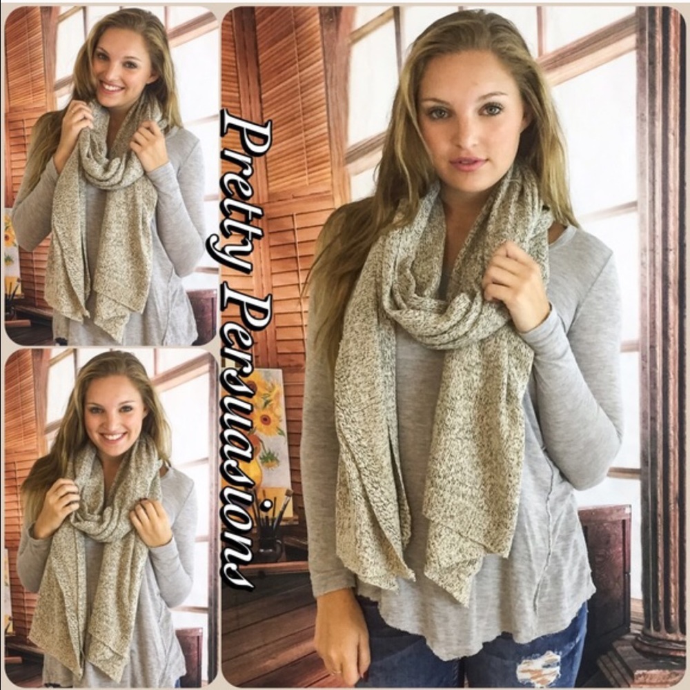 Thick Cozy Knit Scarf Wrap Gray, Burgundy & Beige - Picture 6 of 8