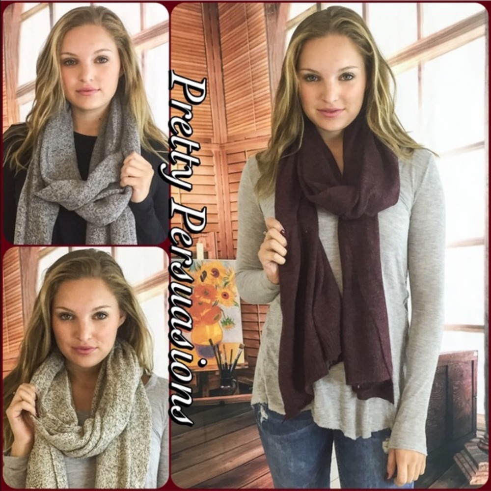 Thick Cozy Knit Scarf Wrap Gray, Burgundy & Beige - Picture 8 of 8