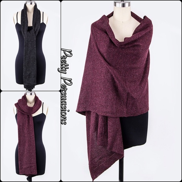 Thick Cozy Knit Scarf Wrap Gray, Burgundy & Beige - Picture 2 of 8