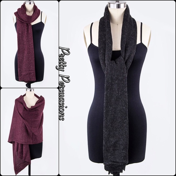 Thick Cozy Knit Scarf Wrap Gray, Burgundy & Beige - Picture 3 of 8