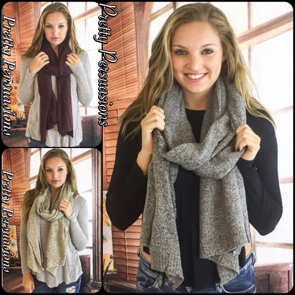 Thick Cozy Knit Scarf Wrap Gray, Burgundy & Beige - Picture 4 of 8