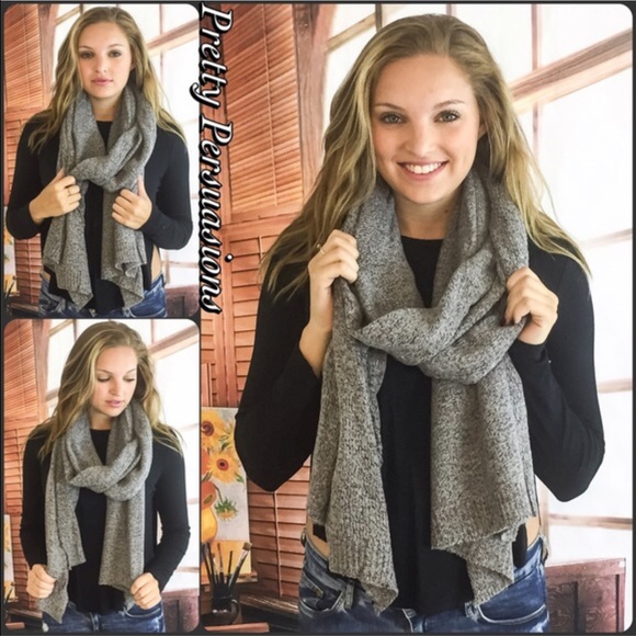 Thick Cozy Knit Scarf Wrap Gray, Burgundy & Beige - Picture 5 of 8