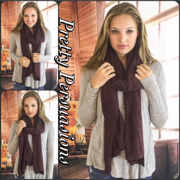 Thick Cozy Knit Scarf Wrap Gray, Burgundy & Beige - Picture 7 of 8