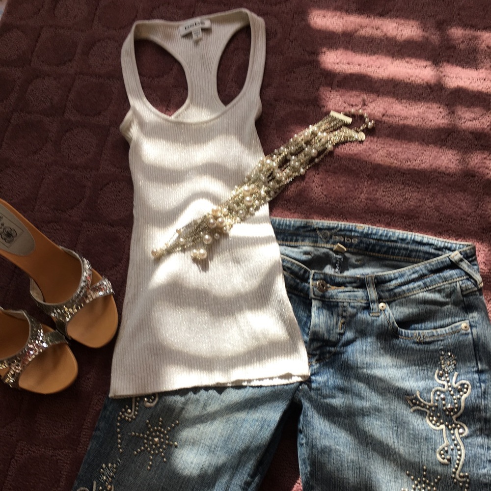 Bebe silver racer back tank