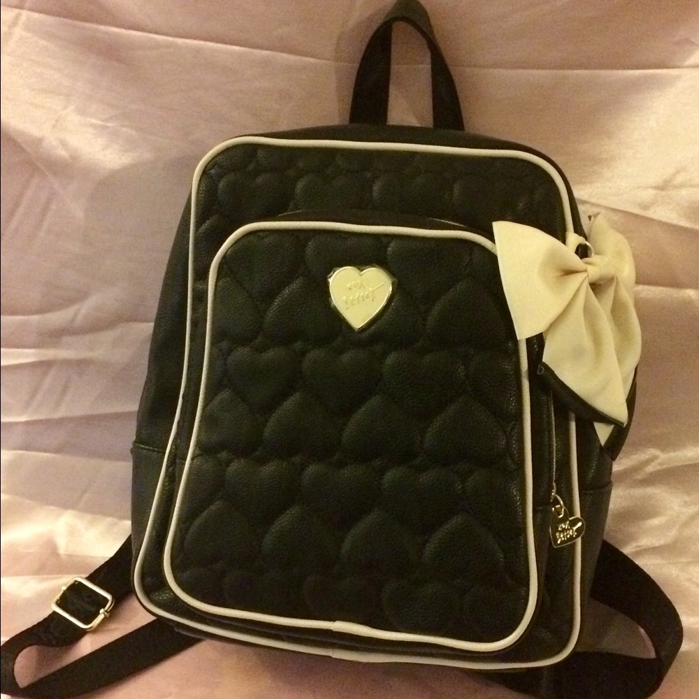Black leather betsey Johnson backpack/bag