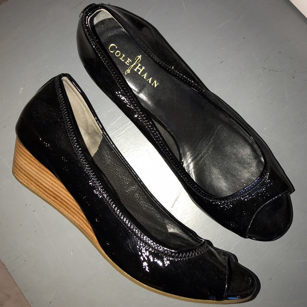 Cole Haan Nike Air Peep Toe, Black Parent Wedge