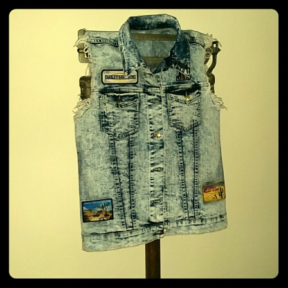 Coachella/Cali/Mojave Desert/Distressed Denim Upcycle Vest - Picture 2 of 8