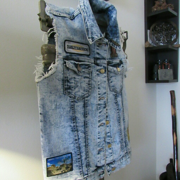 Coachella/Cali/Mojave Desert/Distressed Denim Upcycle Vest - Picture 8 of 8