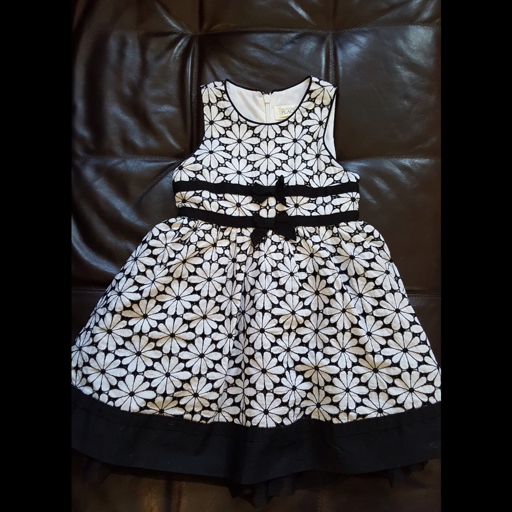 Children's Place Black and White Floral Dress 4T