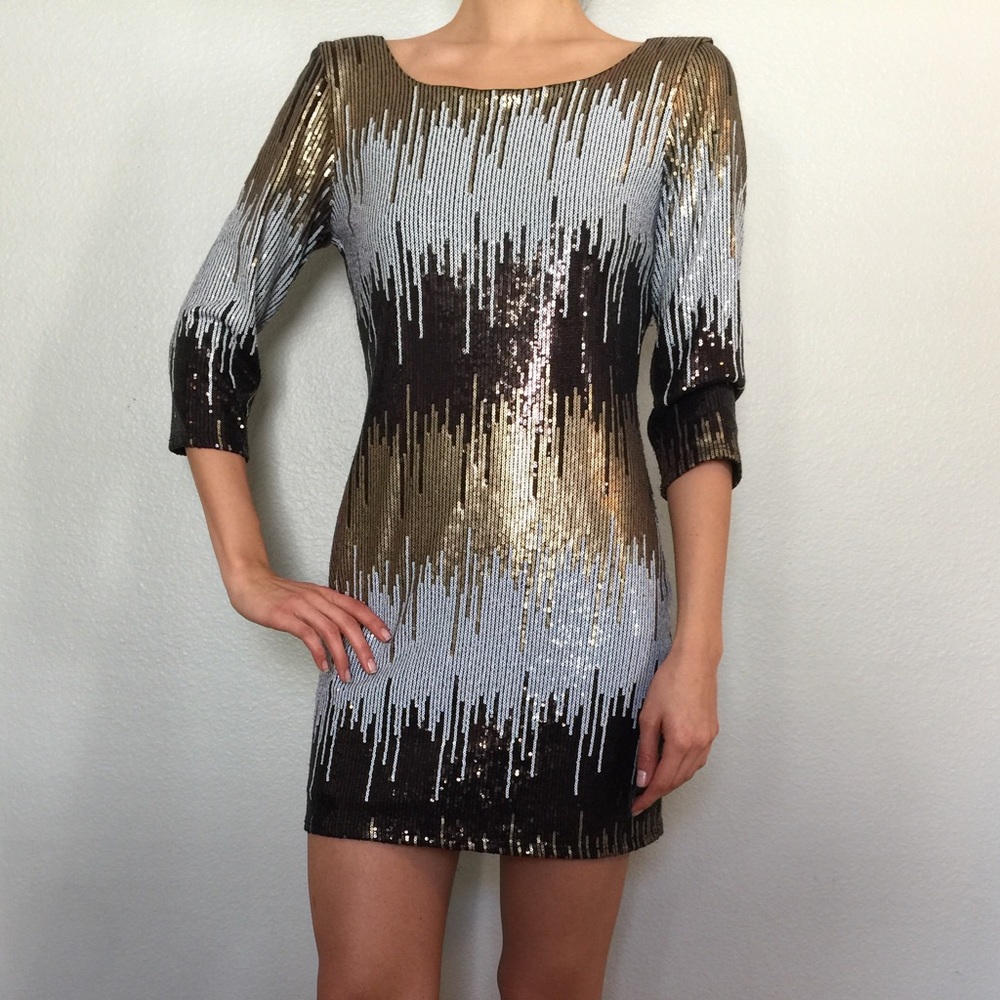Sequined Long Sleeves Mini Dress