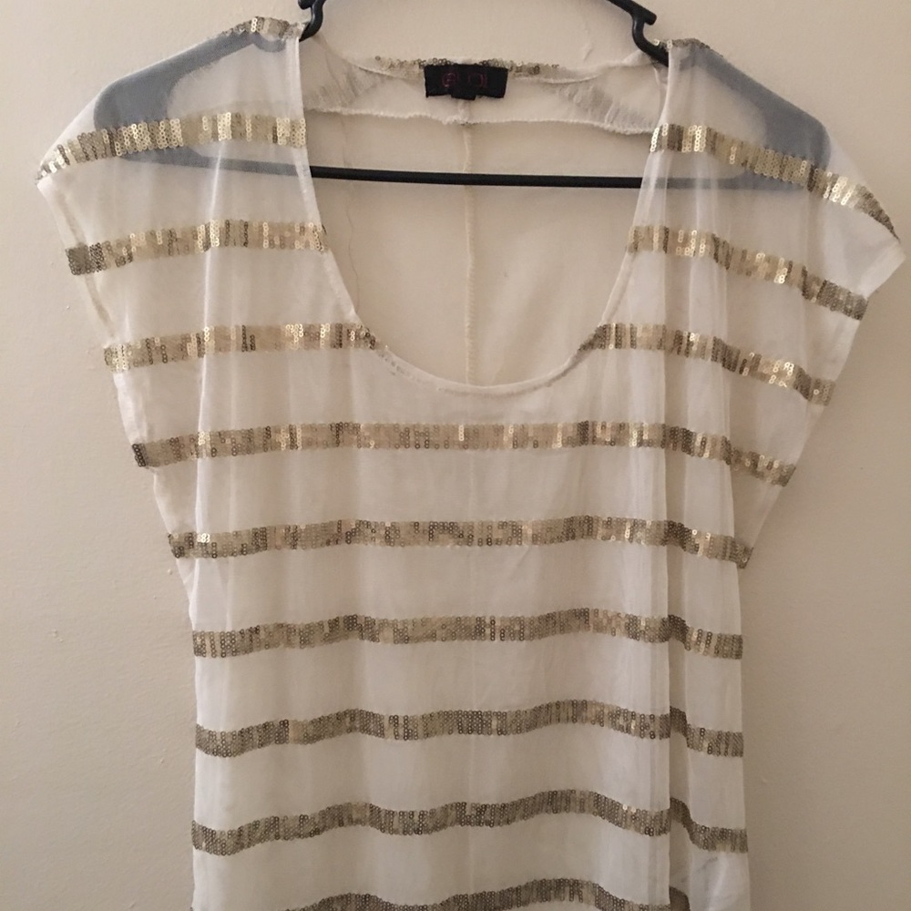 Sheer White Top With Gold Sequins ✨