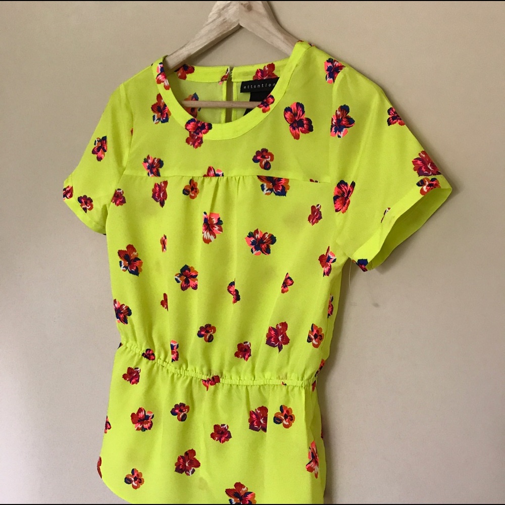 Neon Yellow Floral Peplum Top