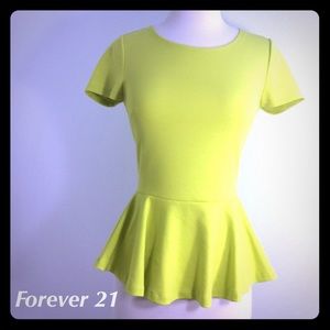 Forever 21 Neon Green Peplum Top Size Small