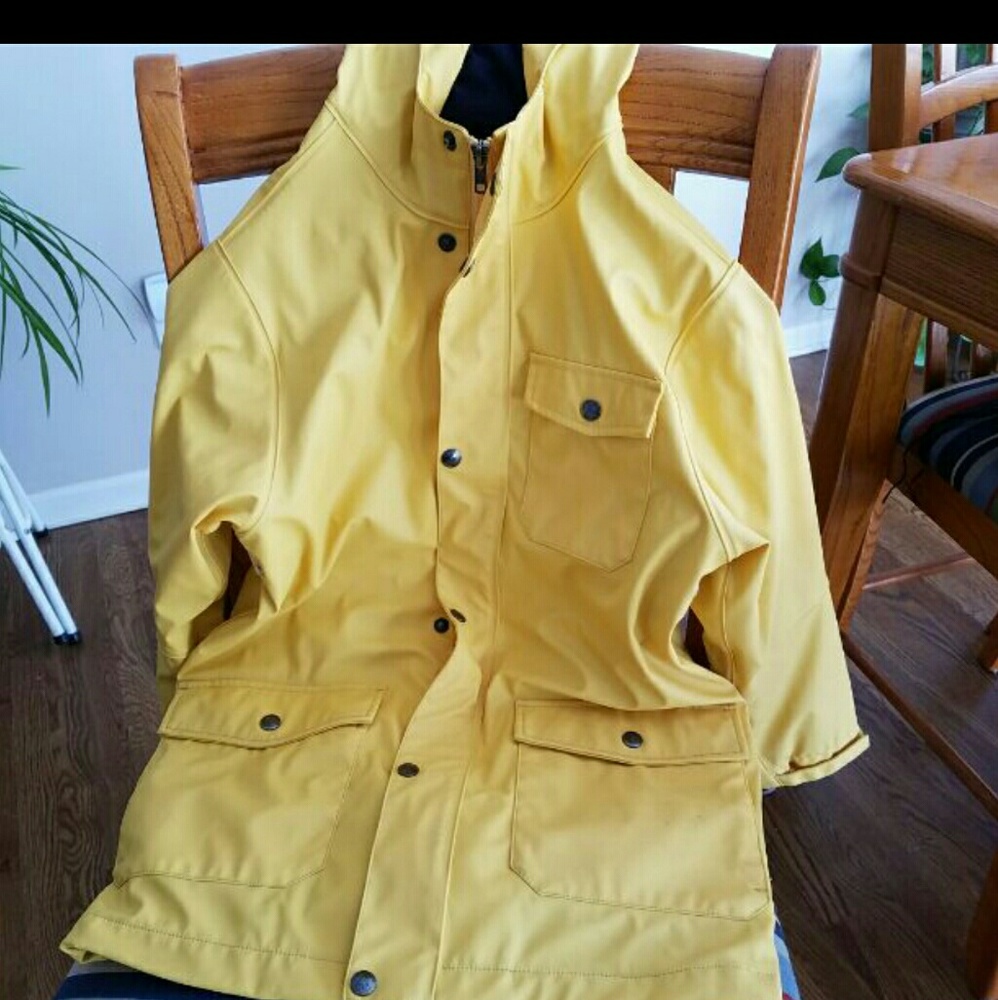 Yellow Lands End Lined Rain Coat Kids M