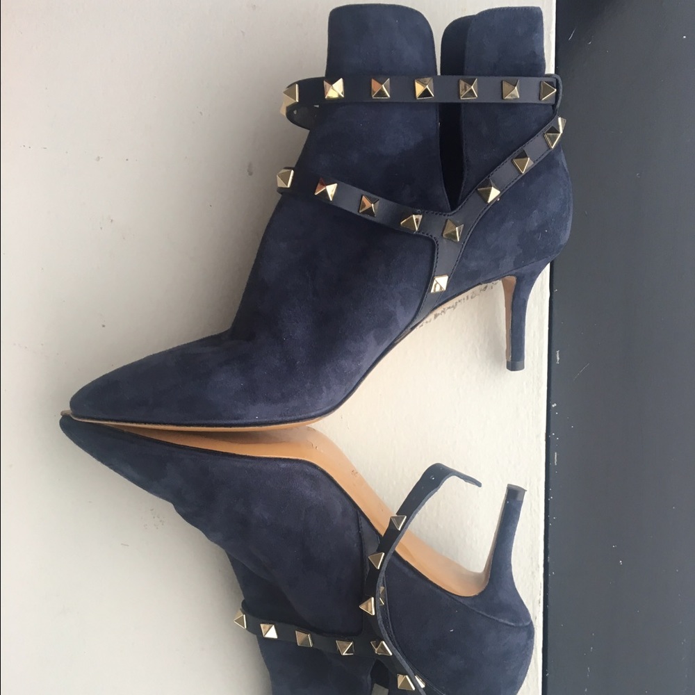 Valentino Rockstud Blue suede ankle booties - Picture 1 of 4