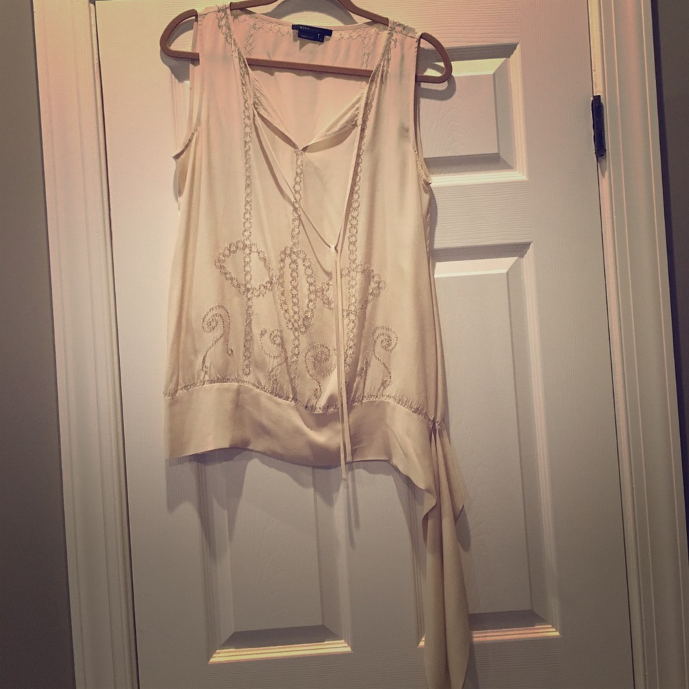 BCBGMaxazria beige sequin blouse size M