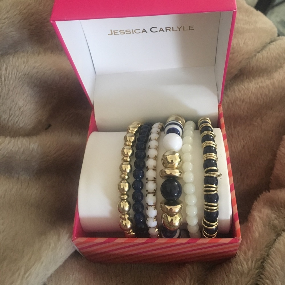 Navy, Gold, and White bracelets