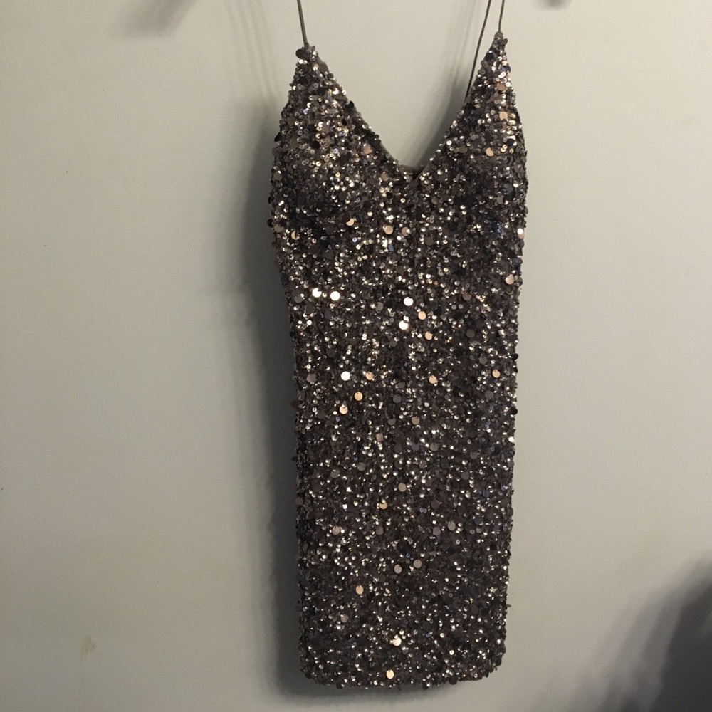 Platinum sequin mini dress