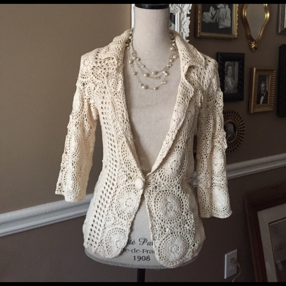 Top Shop crochet sweater.