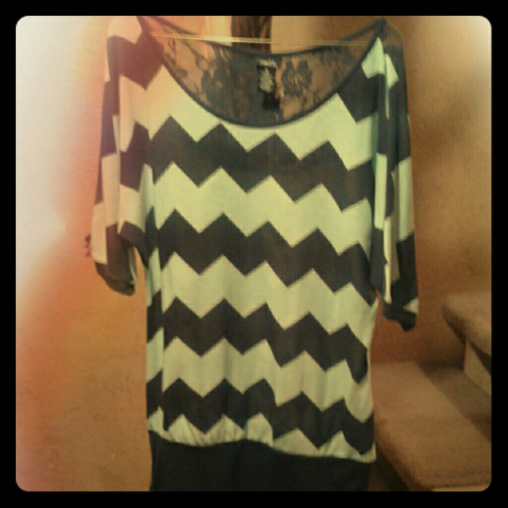 Mint and navy chevron shirt
