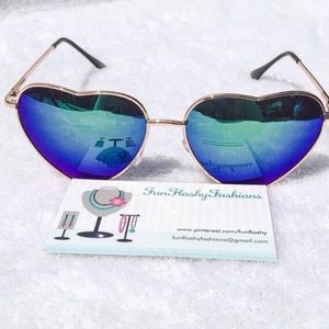 Reflective TEAL/GREEN Heart Shaped Sunglasses