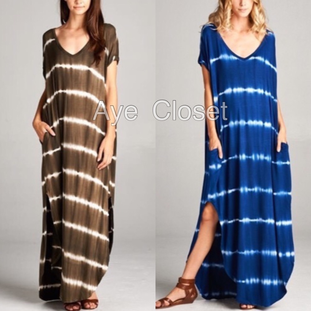 Maxi dress tie dyed ombré oversized sold pockets - Picture 2 of 5