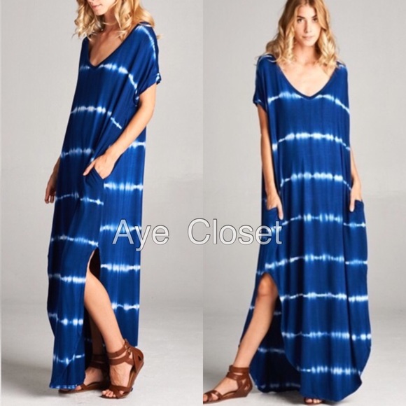 Maxi dress tie dyed ombré oversized sold pockets - Picture 3 of 5