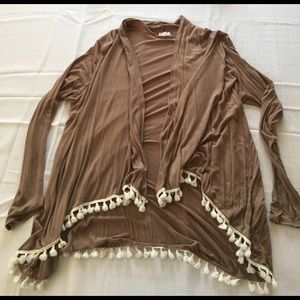 Taupe/tan colored cardigan with precious detail!