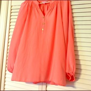 Lilly Pulitzer silk blouse neon coral