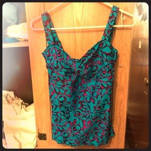 Blue and pink swimsuit tankini top