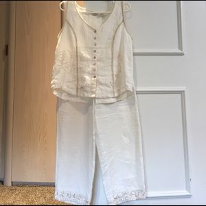 Beautiful J. Jill linen embroidered pants outfit
