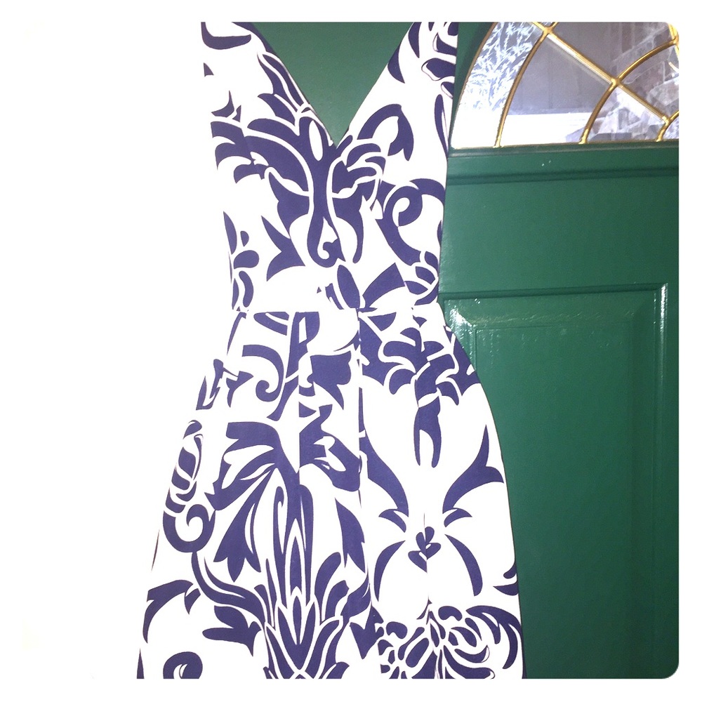 Blue and white sundress with deep v neckline