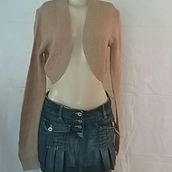 Gold lurex crop long sleeve knit sweater top shrug - Picture 3 of 4