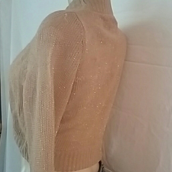 Gold lurex crop long sleeve knit sweater top shrug - Picture 4 of 4