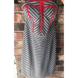 Red, white and black striped dress