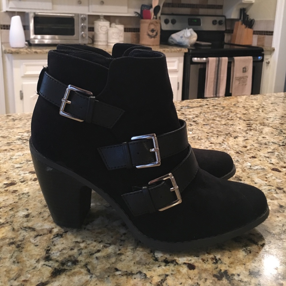Black, buckle booties.