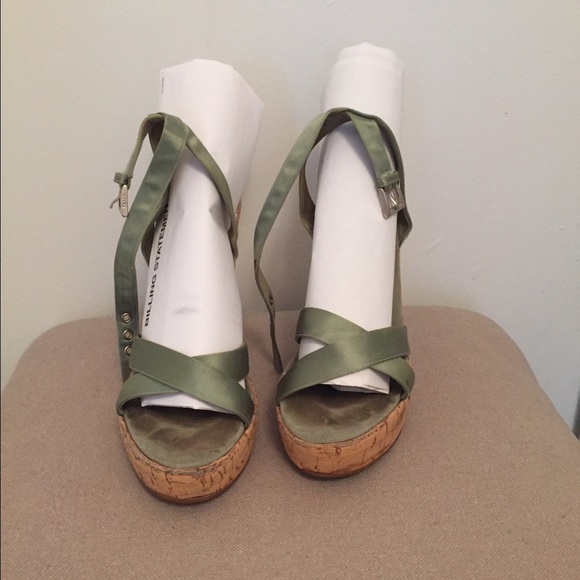 PRADA sandals with green Satin and Cork - SZ 39 - Picture 1 of 6